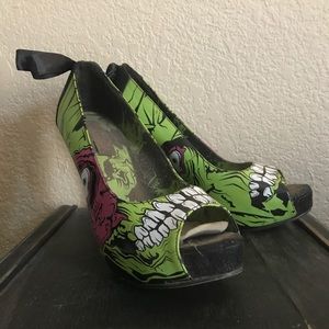 Iron fist zombie killer platform peep toe heels